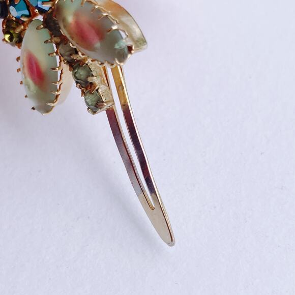 VTG 1950s Butterfly Hair Clip AB Rhinestones Frosted Molded Givre Glass Mid Cent - Picture 8 of 11